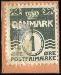 Timbre-monnaie De gaar sjældent forgæves i Calbergs Boghandel - Frederikssundsv. 146 - 1 øre sur carton orange - texte en noir - Danemark - revers