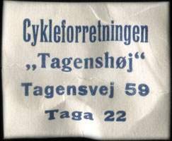 Timbre-monnaie Cykleforretningen - „Tagenshøj“ - 1 øre sur carton blanc - Danemark - avers