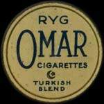 Timbre-monnaie Ryg Omar Cigarettes - 10 øre rouge sur fond bleu - avers