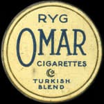 Timbre-monnaie Ryg Omar Cigarettes - 10 &oslash;re rouge sur fond vert - avers