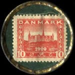 Timbre-monnaie Ryg Omar Cigarettes - 10 &oslash;re rouge sur fond vert - revers