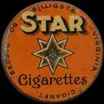 Timbre-monnaie Star Cigarettes - 25 &oslash;re marron sur fond rose - a vers