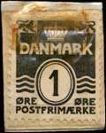 Timbre-monnaie Fiedler - 1 &oslash;re sur carton blanc - fond bleu - Danemark - revers