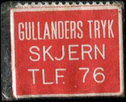 Timbre-monnaie Gullanders Tryk Skjern Tlf. 76 - 1 øre sur fond rouge - Danemark - avers