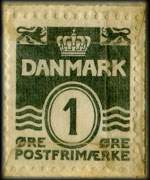 Timbre-monnaie M. Johansens - Bondestuer - 1 &oslash;re sur fond vert-clair - Danemark - revers