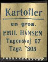 Timbre-monnaie Kartofler - en gros. Emil Hansen - Danemark