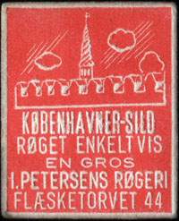 Timbre-monnaie K�benhavner-Sild r�get enkelt vis en gros I. Petersens R�geri - Fl�sketorvet 44 - 1 �re sur fond rouge - Danemark - avers
