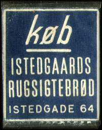 Timbre-monnaie K�b Istedgaards Rugsigtebr�d - Istedgade 64 - 1 &oslash;re sur fond bleu - Danemark - avers