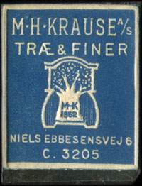 Timbre-monnaie M.H. Krause A/S Tr� & Finer - Niels Ebbesensvej 6 - C. 3205 - 1 &oslash;re sur carton bleu - Danemark - avers