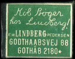 Timbre-monnaie Køb bøger hos Lindberg - Fw Lindberg - Pedersen - Godthaabsvej 88 - Gothåb 2180 - 1 øre sur fond vert - Danemark