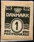Timbre-monnaie Lys og Gas - 1 &oslash;re sur carton blanc - fond rouge - Danemark - revers