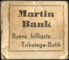 Timbre-monnaie Martin Bank - Byens billigste - Trikotage-Butik - 1 øre sur carton beige - Danemark - avers