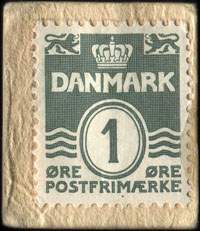 Timbre-monnaie Martin Bank - Byens billigste - Trikotage-Butik - 1 øre sur carton beige - Danemark - revers