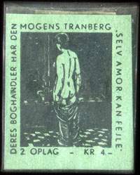 Timbre-monnaie Deres boghandler har den Mogens Tranberg selv amor kan fejle - 2 oplag - kr 4 - 1 øre avec motif noir sur carton vert - Danemark - avers