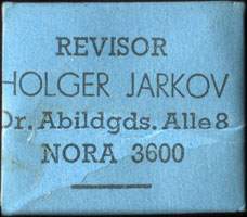 Timbre-monnaie Revisor Holger Jarkov - Dr. Abildgds. Alle 8 - Nora 3600 - 1 øre sur carton bleu - Danemark - avers