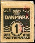 Timbre-monnaie Silkehuset ligger i Vimmelskafte - 1 &oslash;re sur carton blanc - fond vert - Danemark - revers