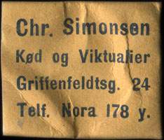 Timbre-monnaie Chr. Simonsen - Kød og Viktualier - Carton ocre - type 1 - Danemark
