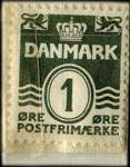 Timbre-monnaie Skoubogades Kaffeesalon - 1 øre sur carton blanc - fond bleu - Danemark - revers