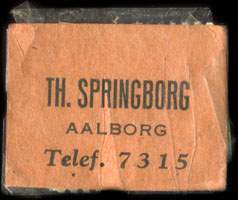 Timbre-monnaie Th. Spingborg - Aalborg - Telef. 7315 - 2 �re sur carton orange - Danemark - avers