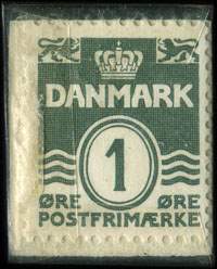 Timbre-monnaie � jet faar Hvile i Brillen fra Thiele - 1 &oslash;re sur fond bleu - Danemark - revers