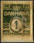 Timbre-monnaie � jet faar Hvile i Brillen fra Thiele - 1 &oslash;re sur fond bleu - Danemark - revers