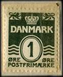 Timbre-monnaie � jet faar Hvile i Brillen fra Thiele - 1 &oslash;re sur fond rouge - Danemark - revers