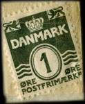 Timbre-monnaie � jet faar Hvile i Brillen fra Thiele - 1 &oslash;re sur fond vert - Danemark - revers